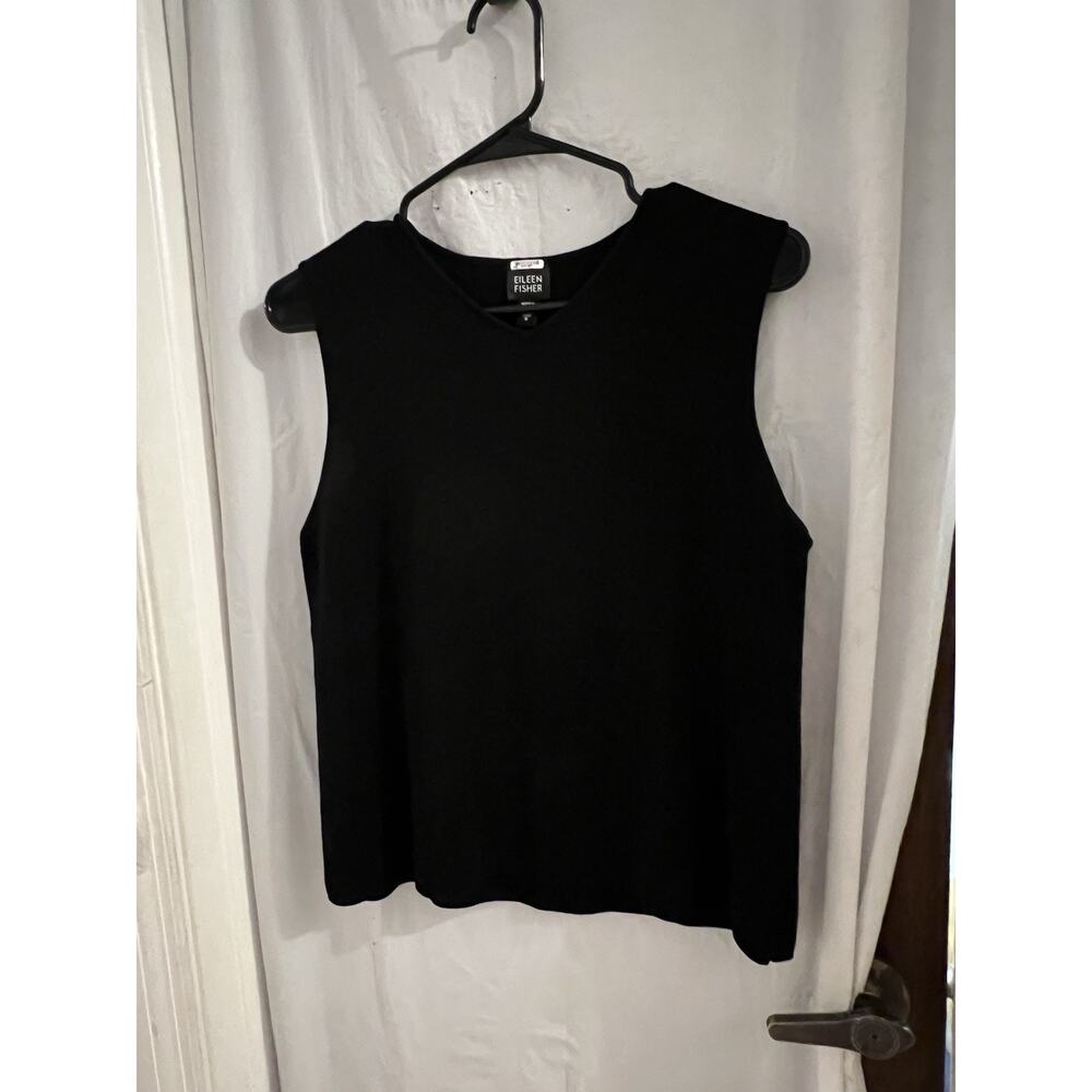 Eileen Fisher Black Tank Top Wool Shell Top Ribbed Knit Sz S